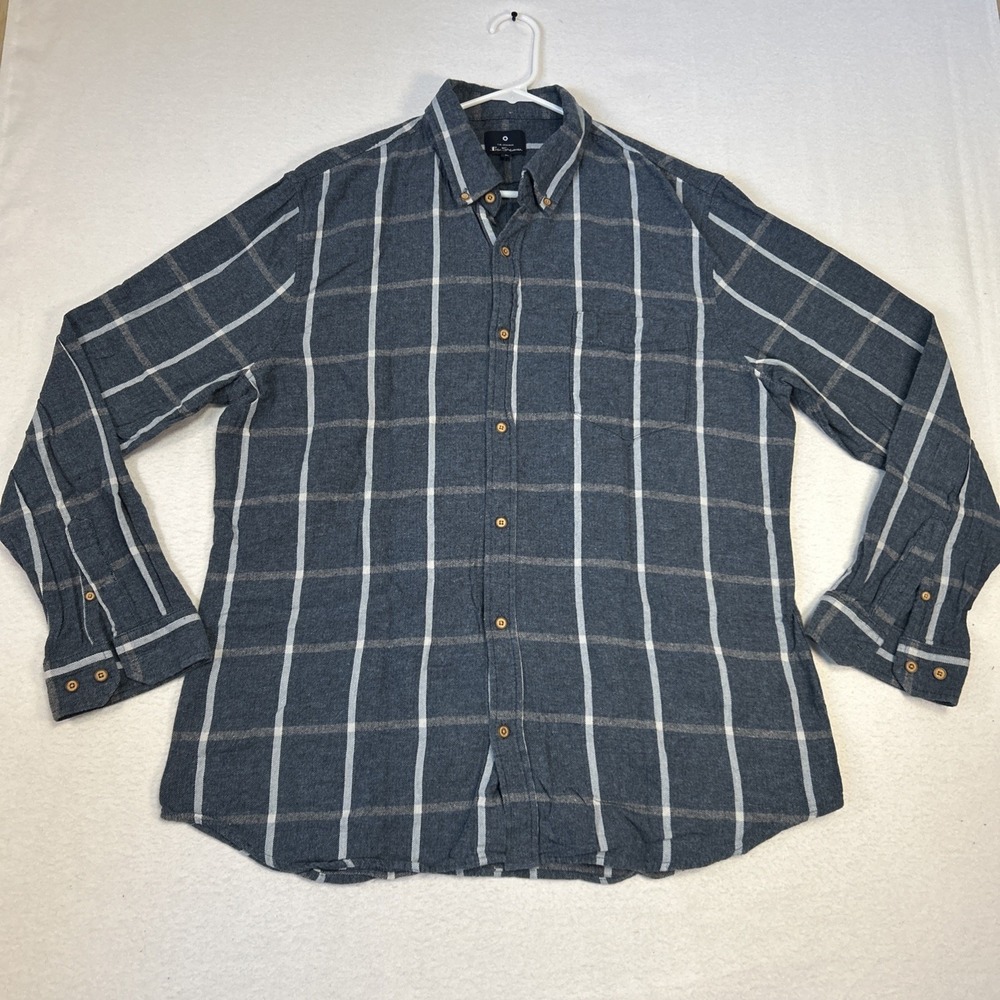 Ben Sherman Flannel Shirt Mens XL Blue Plaid Button Down Long Sleeve Outdoor